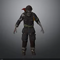 Zombie Firefighter Character With Tattered Uniform Red Helmet And Yellow Stripes