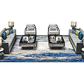 Modern Sofa Coffee Table Set With Blue Rug Lamps And Decorative Pillows 3d model