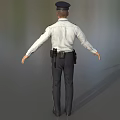 Realistic Game Movie Character In White Shirt Black Tie With Utility Belt Cap Arms Outstretched