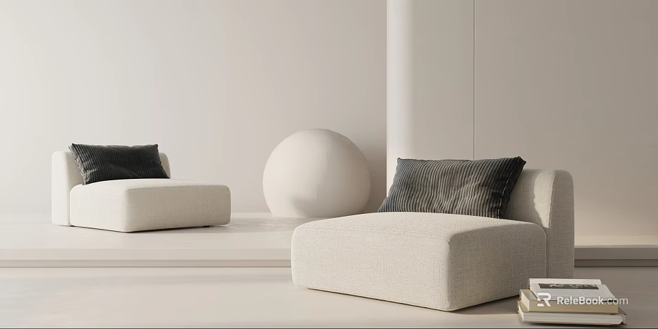 Elegant Modern Single Sofa Interior With Beige Upholstery Throw Pillow And Decorative Sphere 3d model