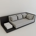 Modern Gray Sectional Sofa With Black Frame And White Side Table Cushions 3d model