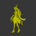 Fantasy Character with Green Hair Red Antlers and Orange Flame Cape in Black Outfit