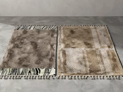 Modern Square Rugs in Neutral Tones with Textured Design Checkerboard Pattern and Fringed Edges 3d model