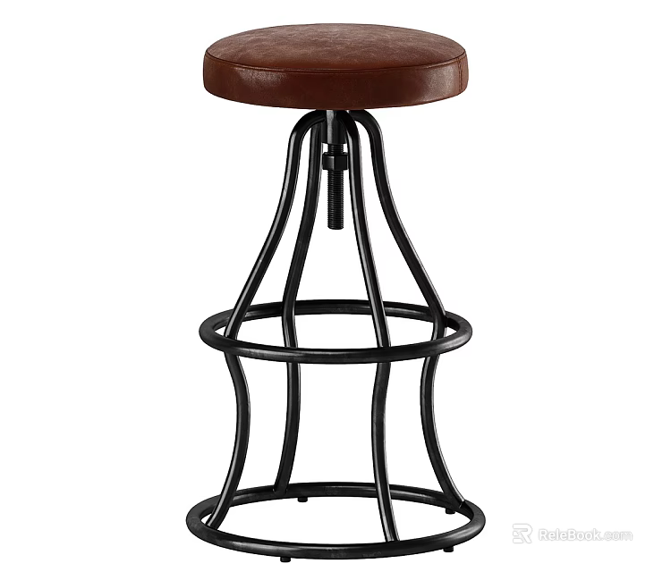 Modern Leisure Chair With Brown Leather Seat And Black Metal Frame Design 3d model 
