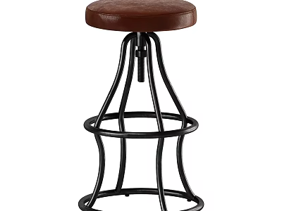 Modern Leisure Chair With Brown Leather Seat And Black Metal Frame Design 3d model