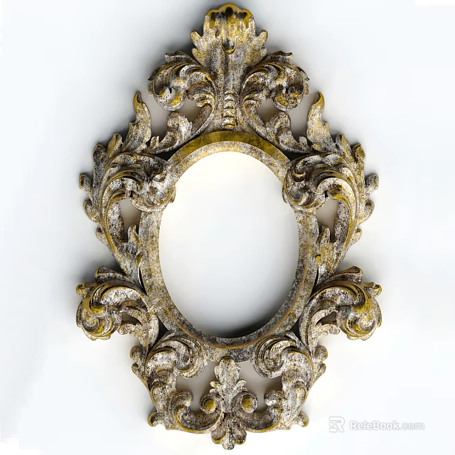 Decorative Ceramic Ware Featuring Intricate Gold Silver Patterns And Oval Frame Design 3d model