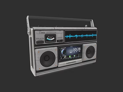 Vintage Headphone Speaker Boombox With Cassette Player FM Radio Digital Display And Sound Wave 3d model