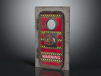Metal Warning Sign With Yellow Black Stripes And No Entry Symbol Rustic Design 3d model