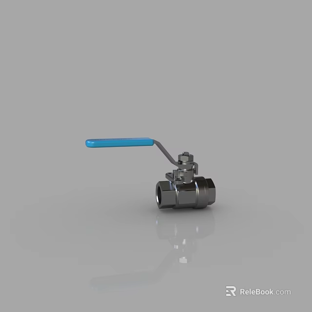 Industrial Metal Ball Valve Featuring Blue Handle And Polished Chrome Body 3d model 