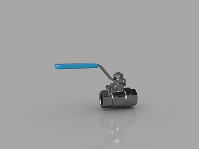 Industrial Metal Ball Valve Featuring Blue Handle And Polished Chrome Body 3d model