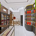Tobacco and Alcohol Store Interior With Wooden Shelves And Cigarette Display Products