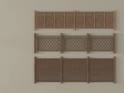 Wooden Railings With Lattice And Slatted Panel Designs For Outdoor Spaces 3d model