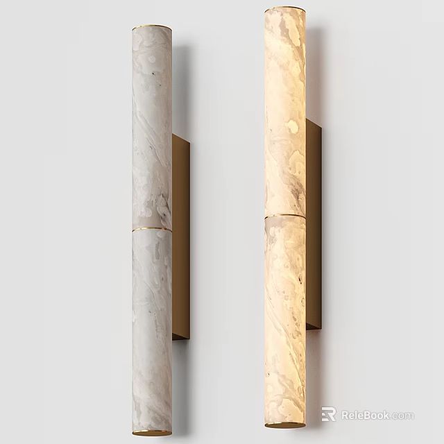 Modern Cylindrical Wall Lamps With Marble Texture And Metal Base Mounted On Wall 3d model 
