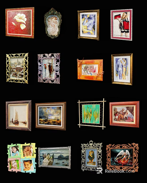 Various Framed Artworks With Different Styles For Home Wall Decoration 3d model 