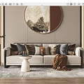 New Chinese-style double sofa fabric multi-person sofa combination 3d model