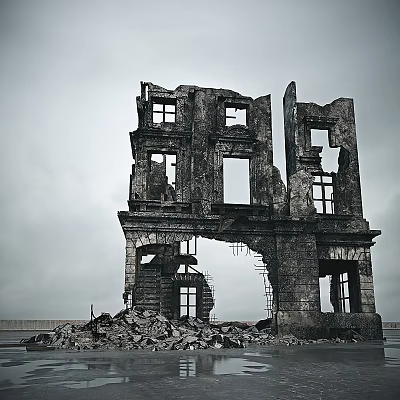 modern ruins city ruins abandoned buildings 3d model