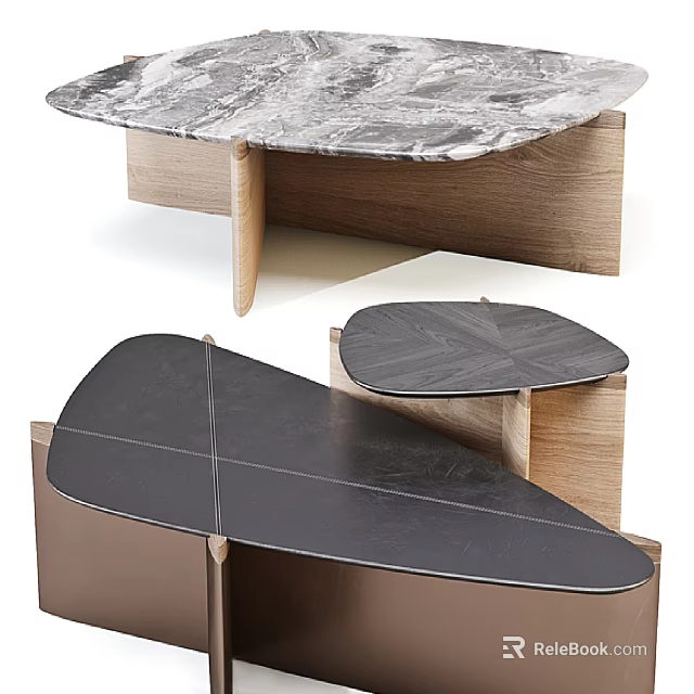 Modern Sofa and Coffee Table Set with Marble Top and Wooden Frame 3d model 