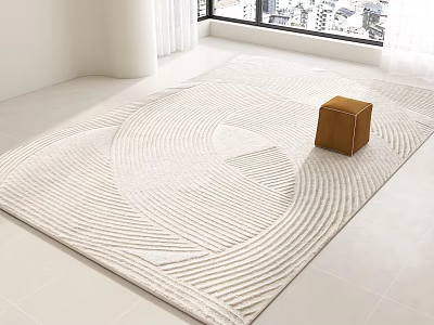 Light Colored Square Rug With Circular Texture Pattern For Modern Interior Decor 3d model