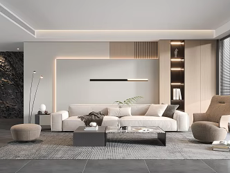 Modern Living Room Cream Living Room Three-Seat Sofa Coffee Table Single Sofa Ornaments Wine Cabinet 3d model