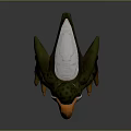 Fantasy Flying Animal with Orange Beak Green Body Purple Underbelly and Silver Armor