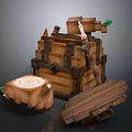 Wooden Storage Chest Furniture With Planks Hammer Bottle And Decorative Block