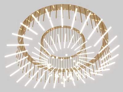 Modern Golden Frame Chandelier With Multi Layered Circular Structure And White Light Tubes 3d model