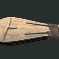 Ancient Wooden Shield With Cross Strips Leather Binding And Long Pole Handle