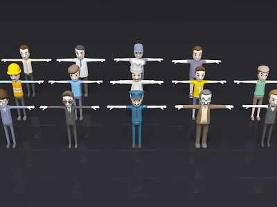 Multiple Cartoon Characters With Different Appearances Varied Outfits And Extended Arms 3d model