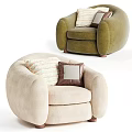 Green and Beige Single Sofa with Decorative Pillows and Rounded Design 3d model