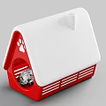 Red And White Pet House With Paw Print Design And Pet Inside