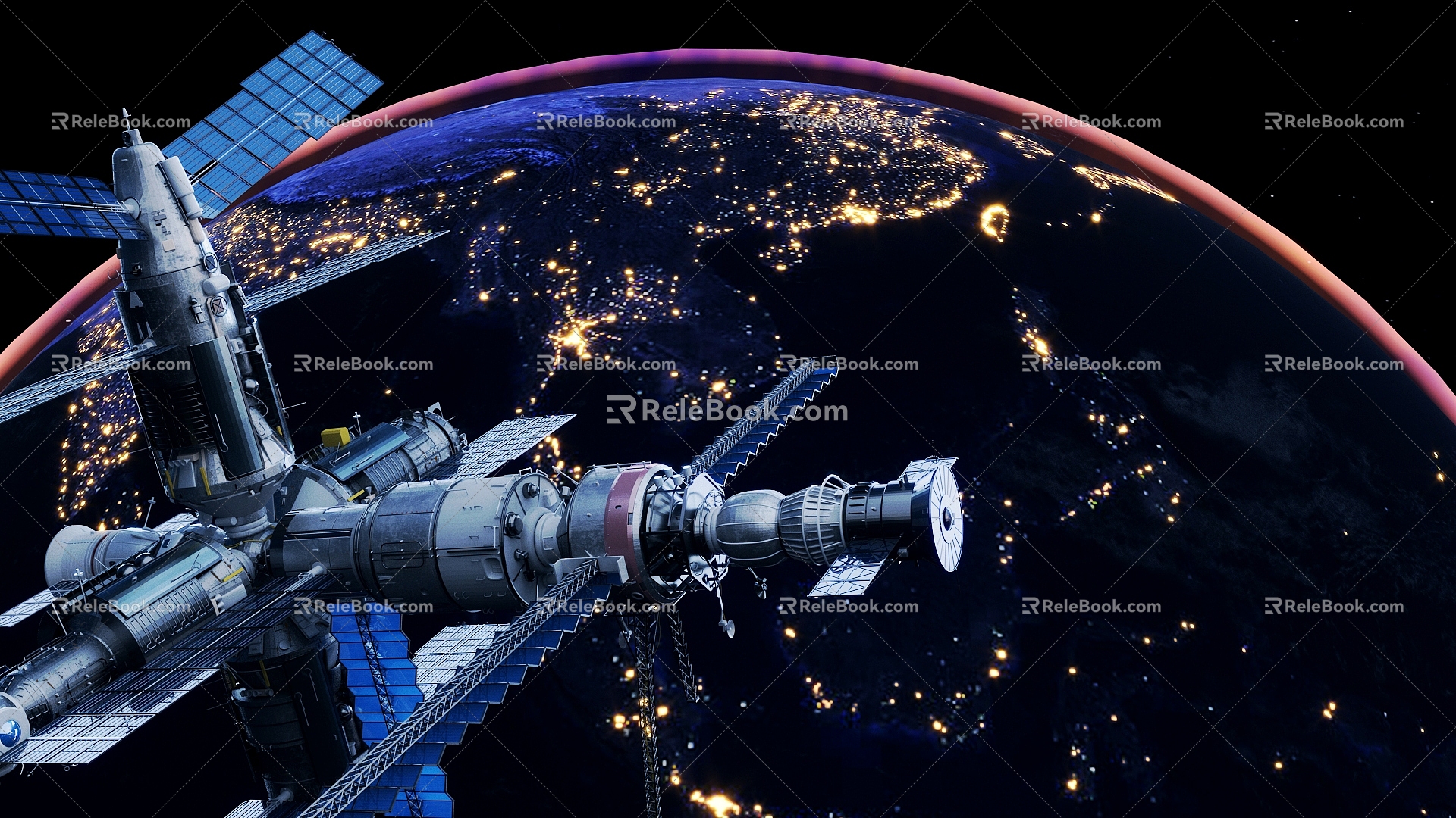 satellite space medium night view earth night view satellite 3d model