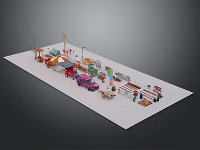 Detailed Miniature Scene With Assorted Vehicles Stalls Tools And Furniture Items 3d model