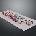 Detailed Miniature Scene With Assorted Vehicles Stalls Tools And Furniture Items