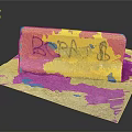 Yellow Road Barrier With Graffiti Featuring BOBA Text And Symbol On Concrete Ground