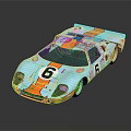 Light Blue And Orange Classic Race Car With Number 6 And Vintage Design