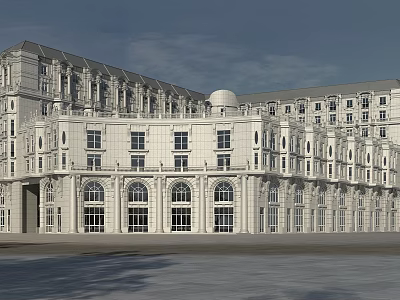 Classical Office Building With White Exterior Arched Windows And Symmetrical Dome Design 3d model