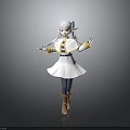 Child With Long White Hair And Elf Ears Wearing White Dress Brown Boots Outstretched Arms