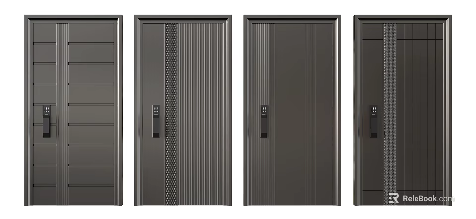 Modern Security Doors With Various Textured Patterns And Secure Lock Features 3d model