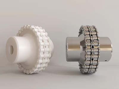 White And Silver Mechanical Gears With Teeth And Shaft Industrial Components 3d model