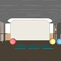 FitnessLab Bright Indoor Yoga Workout Space With Wooden Floor Yoga Mats And Colorful Fitness Balls