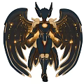 Game Movie Character With Metallic Wings Gold Black Armor And Glowing Details