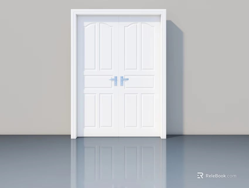 White Double Swing Door With Simple Panel Design For Interior Spaces 3d model