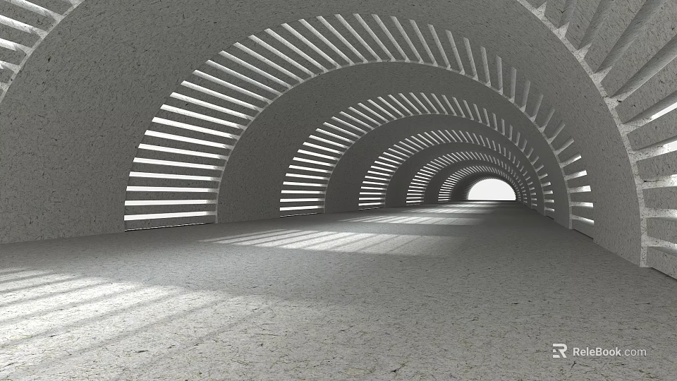 Modern Industrial Factory Building Interior With Arched Structure And Light Shadow Effects 3d model 