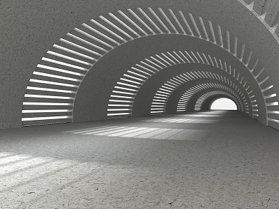 Modern Industrial Factory Building Interior With Arched Structure And Light Shadow Effects 3d model