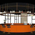 Modern Hotel Lobby Bar With Circular Counter Ring Shaped Lighting And Large Windows 3d model