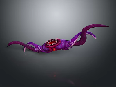 Fantasy Purple Mythical Creature With Multiple Tentacles And Central Red Mouth 3d model