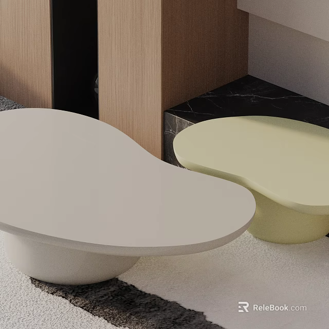 Modern Minimalist Sofa Coffee Table Combination With White And Light Yellow Irregular Streamlined Coffee Tables 3d model