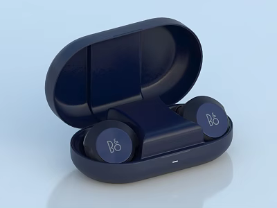 B O Wireless Earbuds with Open Dark Blue Charging Case Premium Sound Modern Design 3d model