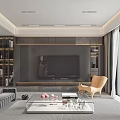 Modern Living Dining Room Interior With Grey Walls Red Circular Artwork And Marble Panel
