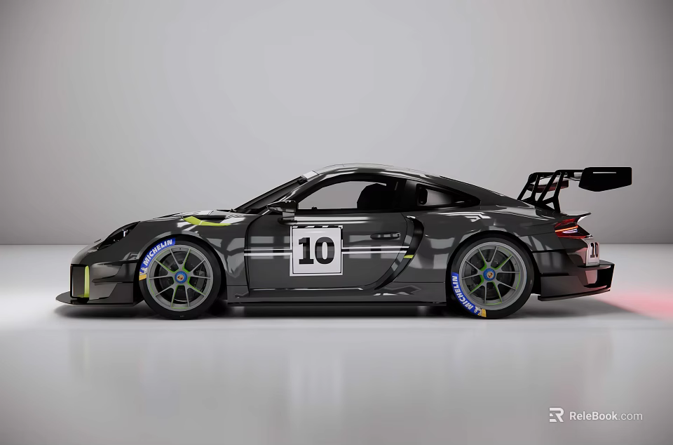Black Track Style Race Car With Number 10 And Rear Wing Design 3d model 